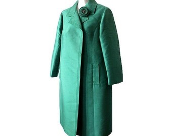 50s TISSUS STARON PARIS silk cocktail coat green medium / opera coat