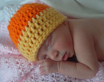Crochet baby candy corn hat newborn or 0 3 3 6 month infant boy or girl photography photo prop halloween fall yellow orange white