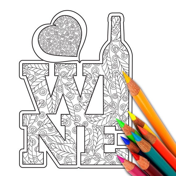 Download WINE Coloring Page, Coloring Sheet, Adult Coloring Page, Instant Download, Digital, Printable ...