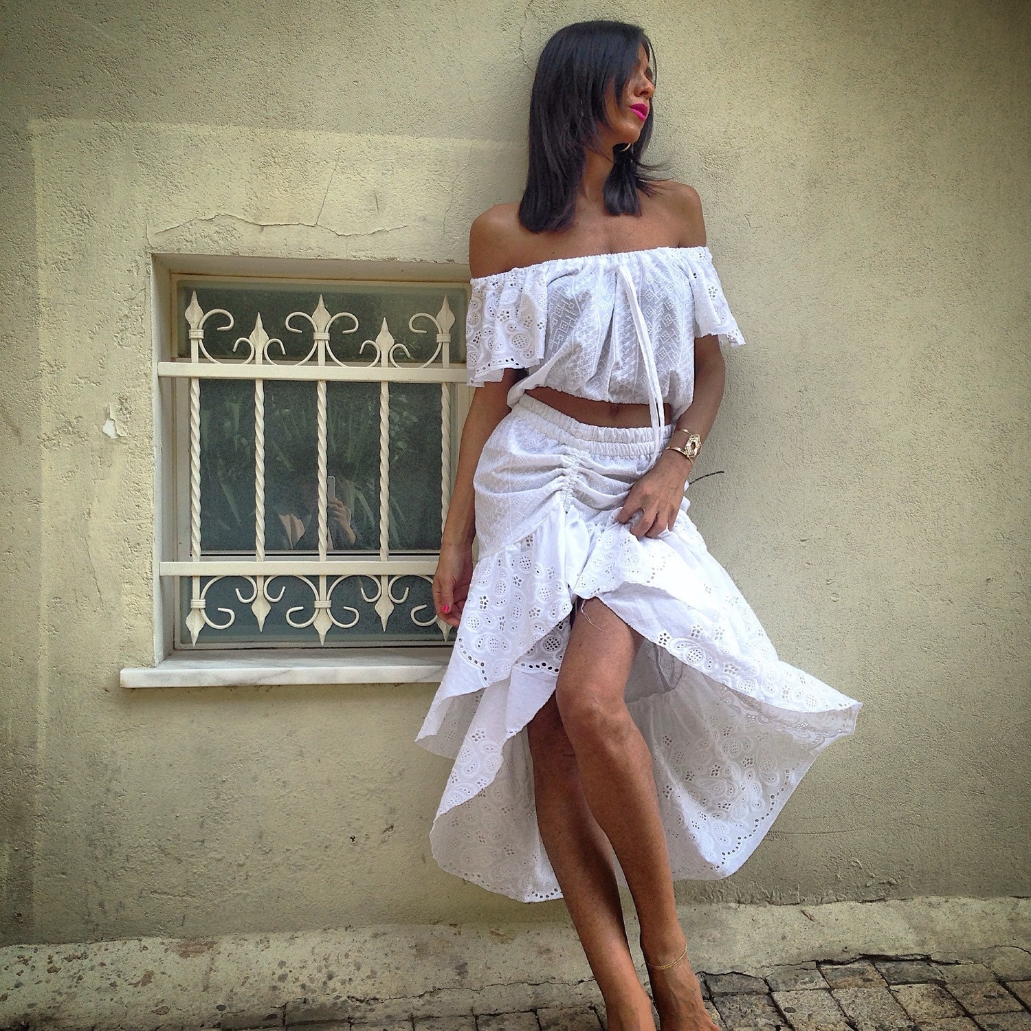 Skirt Ruffles Skirt Spanish Gypsy Boho White Skirt