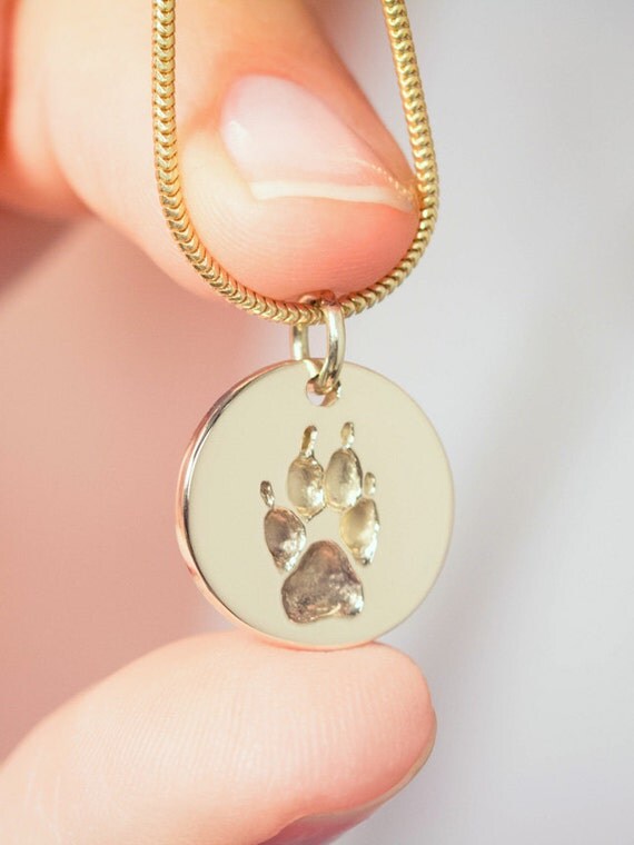 Pawprint necklace solid gold 14ct gold actual pawprint dog