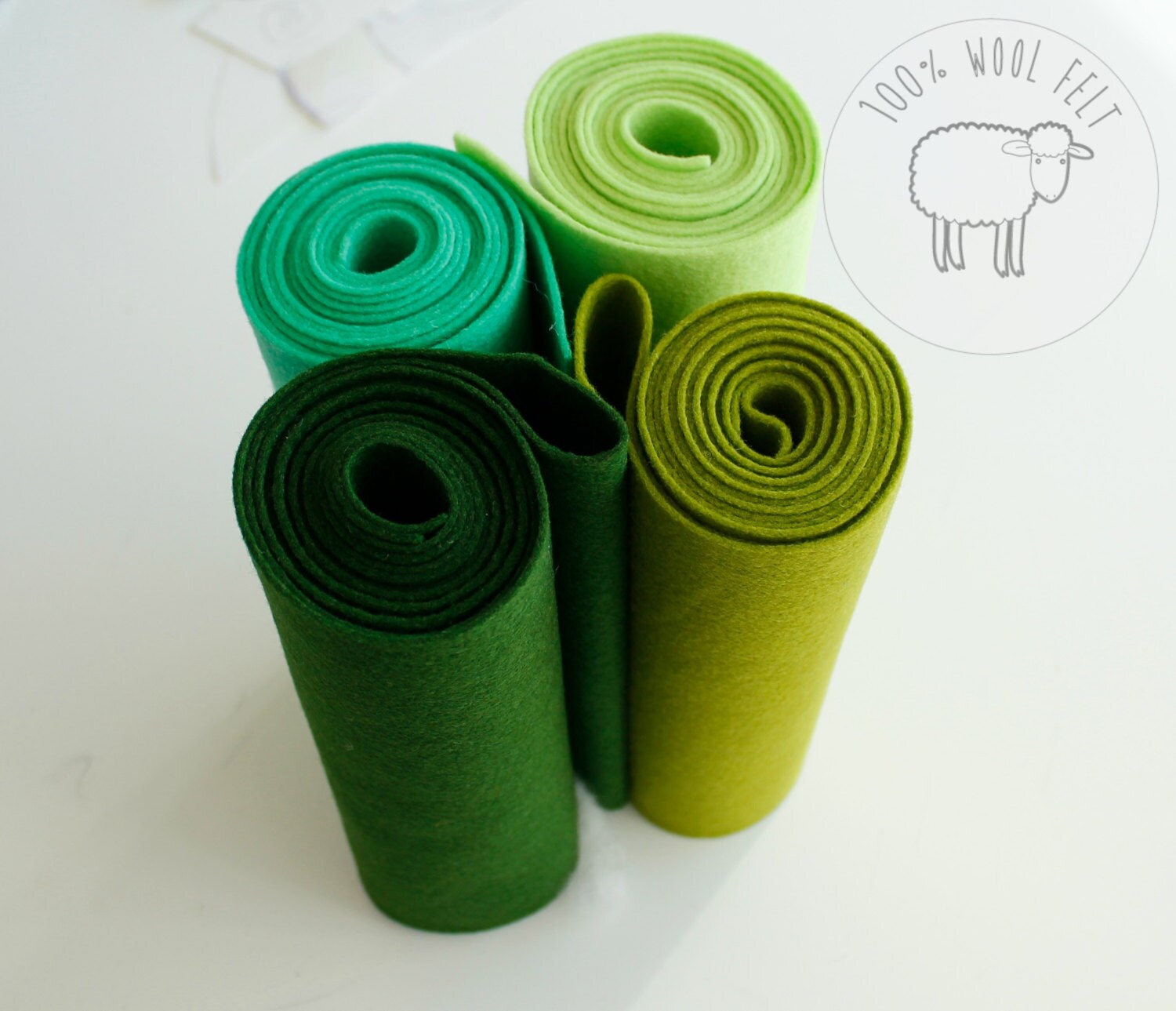 Wool felt sheets bundle, wool felt roll, Green wool felt bundle, choose