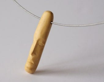 Head IX - miniature sculpture wooden jewelry, unique wood necklace,
