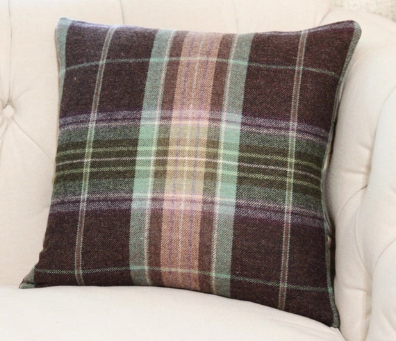 Plaid Pillow Brown Purple Green Blue and Tan Plaid Pillow