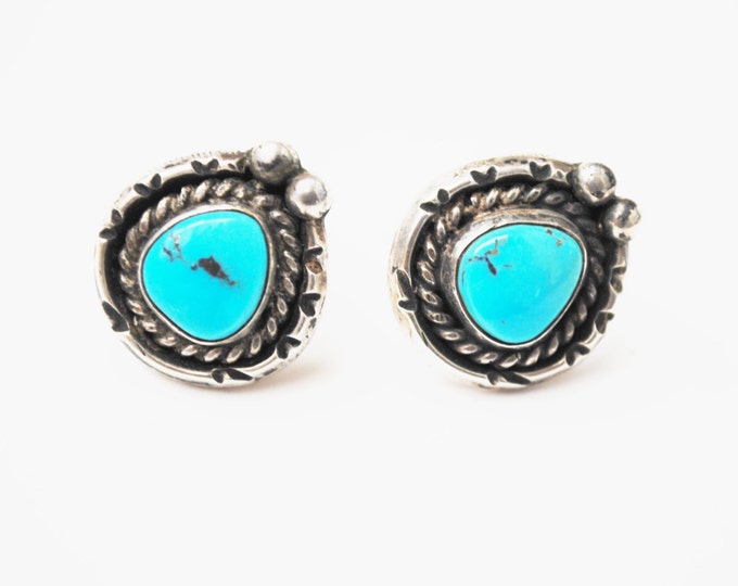 Native American Earrings - Sterling Turquoise - 40's Screw Backs Old Pawn