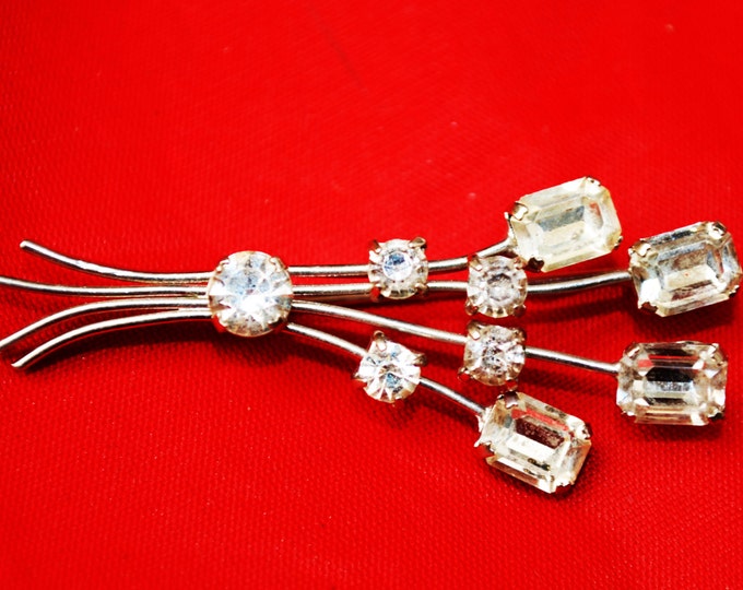 Austria Rhinestone Brooch - Flower Spray - Ice Crystal Stone -Mid Century Pin