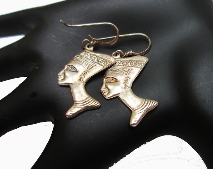 Sterling Earrings - Egyptian Pharaoh - double side head dress - dangle pierced earring -Egyptian Revival