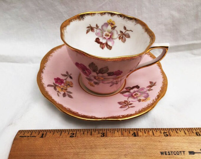 Clare Tea Cup and Saucer -Pink Floral - Fine Bone China England