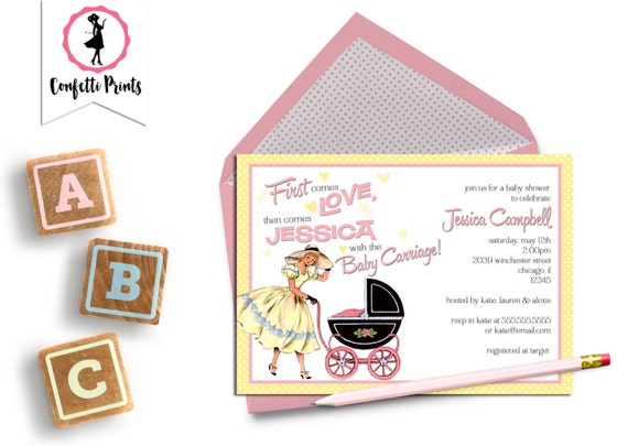 Vintage Baby Shower Invitation | Gender Neutral Baby Shower Invitation | Shabby Chic Baby Shower - FIRST COMES LOVE Printable Il_570xn