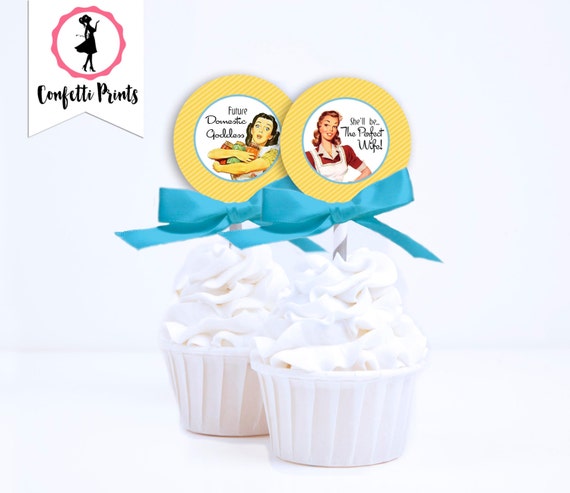 Retro Housewife Bridal Shower Cupcake Toppers | Kitchen Bridal Shower | 50s Housewife | Cupcake Topper | 1950s - GOSSIP GIRLS Printable Il_570xn