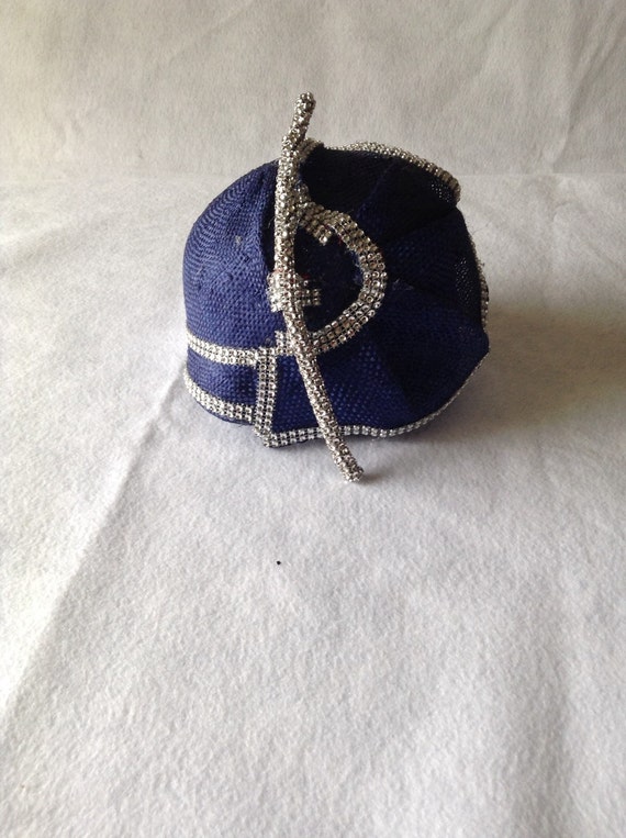 Navy blue and silver women church hat Navy Tea by HatsbyJosie