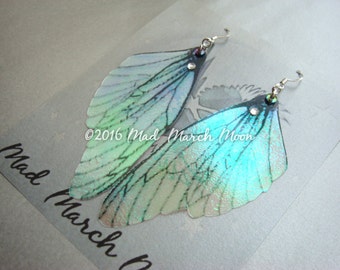 Fairy wing earrings, transparent iridescent cicada style with sterling silver ear wires, latch back and clip on version available