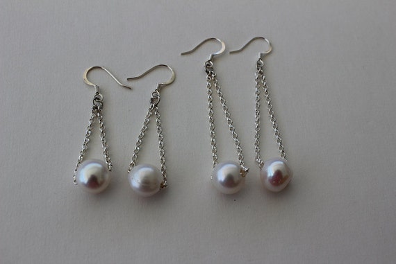 White Pearl Chain Earrings