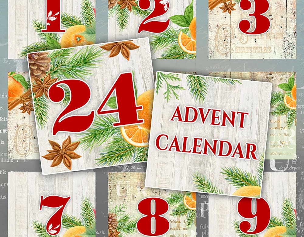 Advent Calendar Christmas Cards set of 24 squares 2 inch
