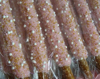 Chocolate Covered Pretzel Rods Shimmering Chocolate Favors Wedding Favors Birthday Party Baby Shower Favors 1 dozen