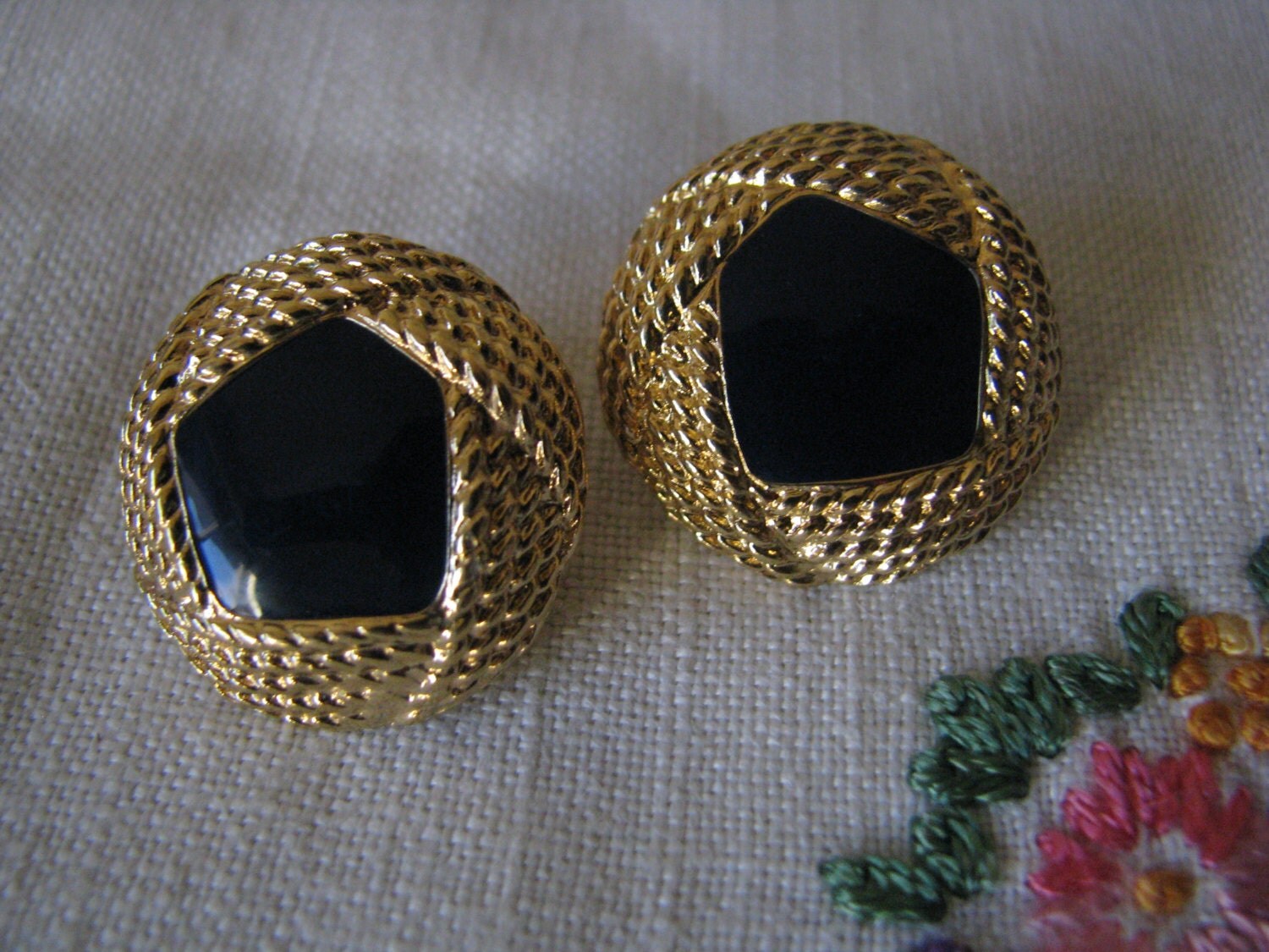 Vintage Gold Knot Back Enamel Earrings Costume Jewelry