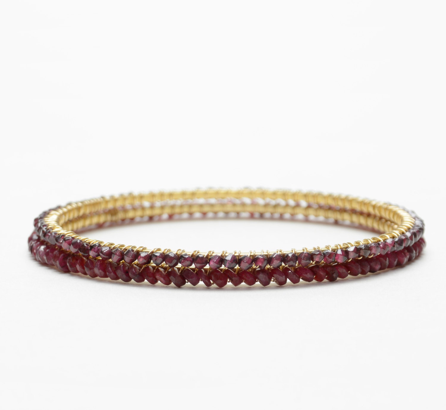 Genuine Ruby Bracelet Gold Filled Wire Wrapped Ruby Gemstone