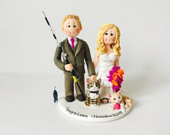 Fishing themed wedding cake toppers