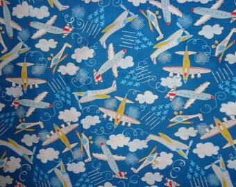 Royal Blue Airplane Cotton Fabric by the Yard