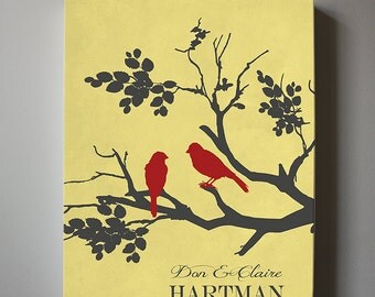 Family Tree Love Birds Personalized Canvas Wall Art, Anniversary Christmas Gift, Wedding sign, Couples Gift