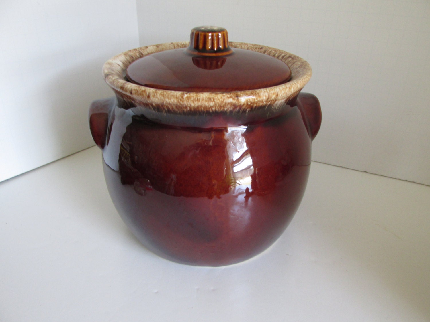 Hull Pottery Brown Drip Bean Pot Serving Dish USA Pottery