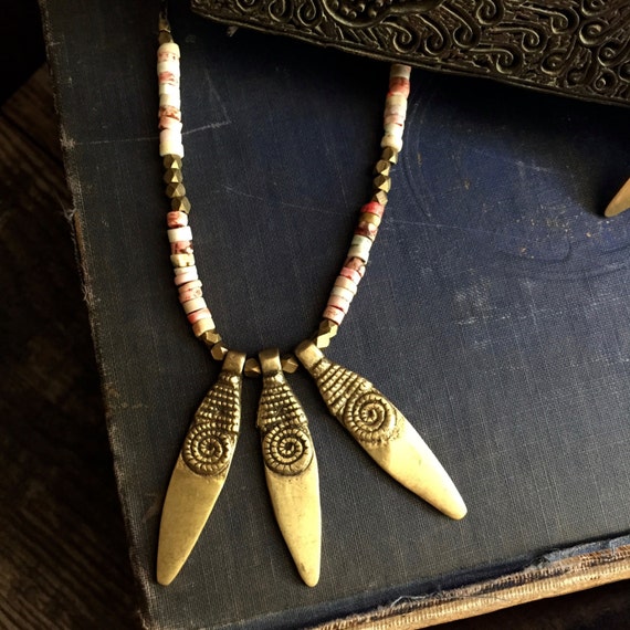 Tribal Brass Coral NecklaceAfrican Brass Desert by OneTribeJewelry