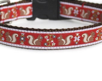 Squirrel Dog Collar, Quick Release, Woodland Dog Collar, Red, Small Dog Collar, Girl Dog Collar - Linnea