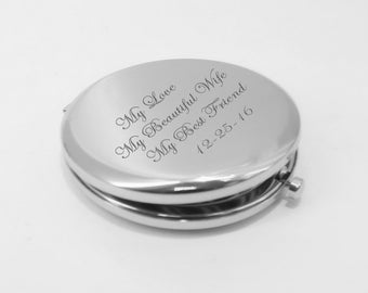 Personalized bridesmaid Gift For Her, Engraved Compact Mirror, Anniversary, Gift For Mom, Birthday, Wedding, Engagment Gift Engraved Free