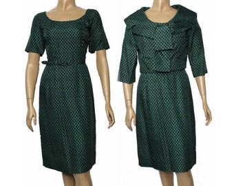 Vintage 1950s Dress.Bolero Jacket.Green. Designer Vogue.Matching Bolero Jacket.