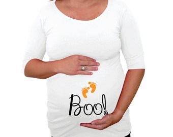 Maternity Halloween shirt " Boo" , cute maternity costume- pregnancy clothes- pregnant costume- maternity clothes. White