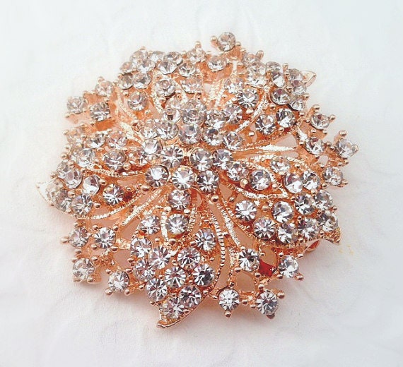 Rose Gold Rhinestone Brooch Flat Back by AliciasOddities on Etsy