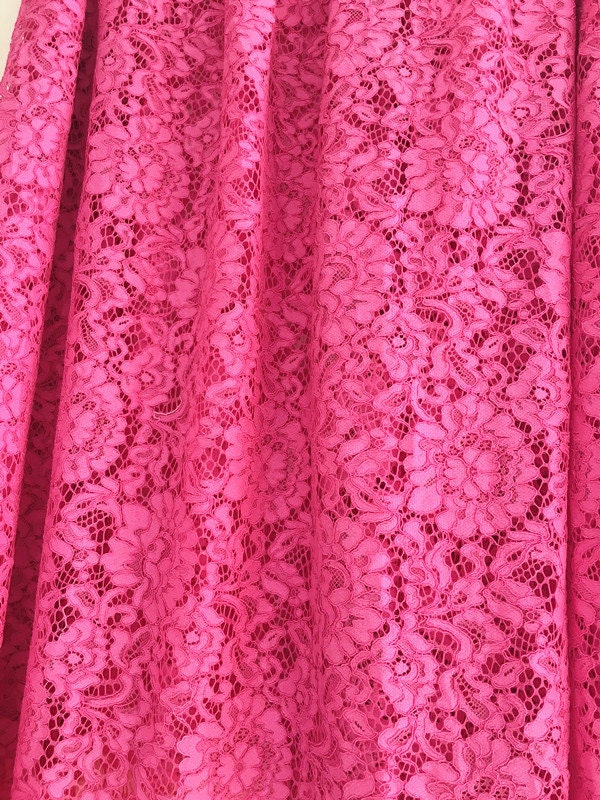 hot pink lace fabric cord lace fabric alencone lace by LaceFun