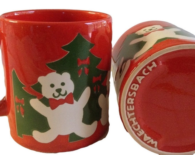 Red Christmas Mugs, Vintage Waechtersbach Christmas Coffee Mugs, Christmas Gift, Holiday Coffee Cups, Gift For Her, Set of 4