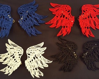 Embroidered Lace Angel Wing Hair Clips
