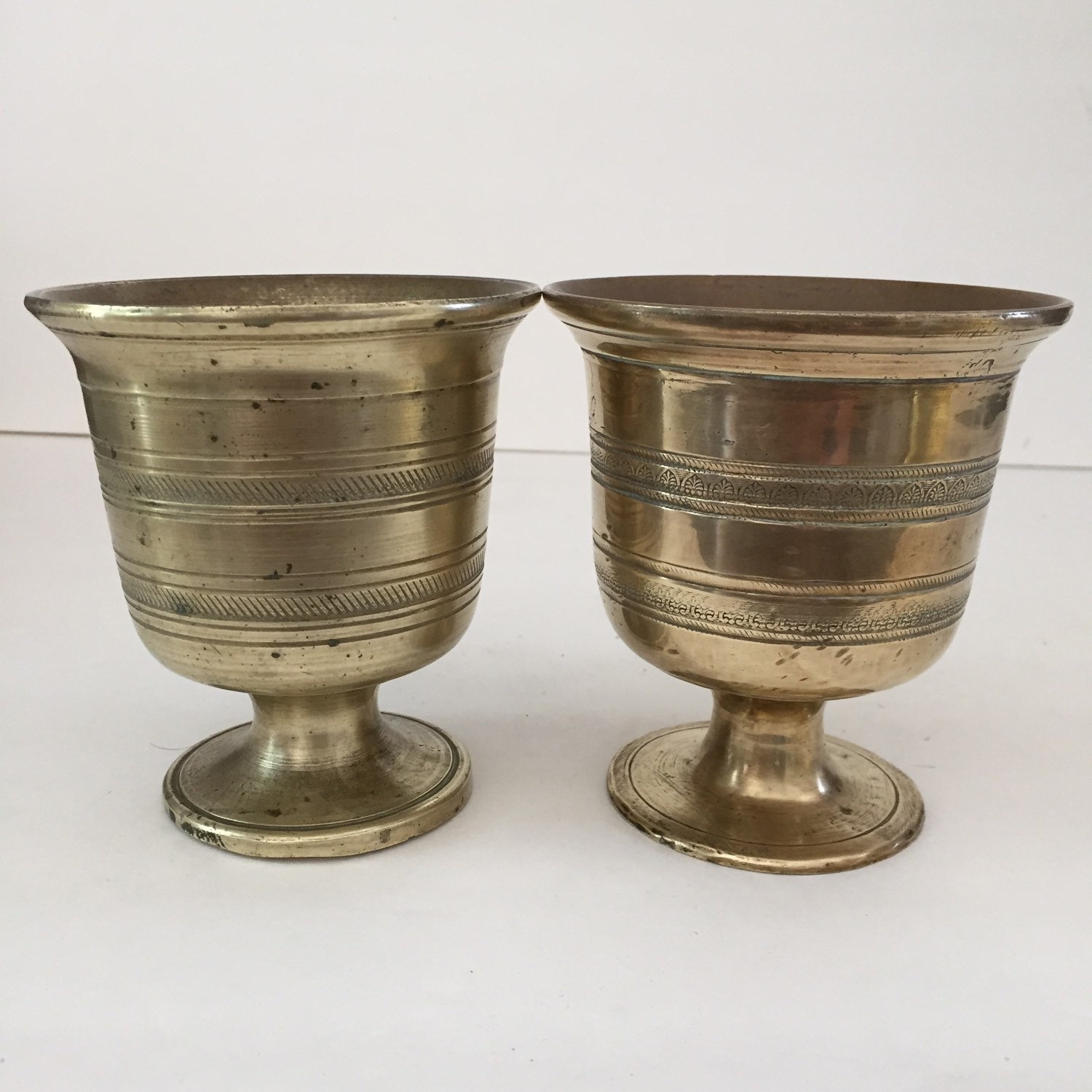 Pair of Vintage Brass Mortars Cups