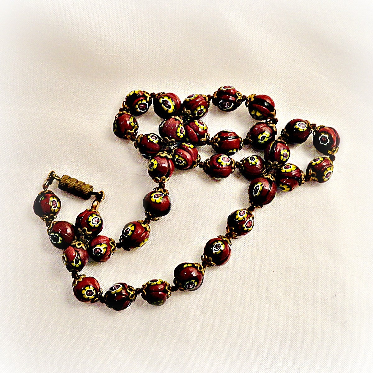 Vintage Venetian Necklace Millefiori Bead Necklace Murano 0934