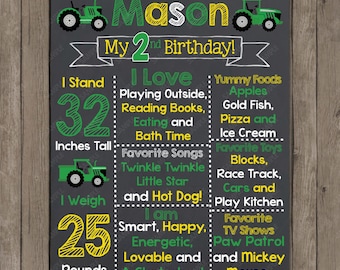 Green Tractor Birthday Chalkboard - Photography Prop - Printable Poster - Digital File