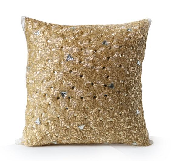 Items similar to Gold Throw Pillow, Beaded Pillows, Crystal Embellished