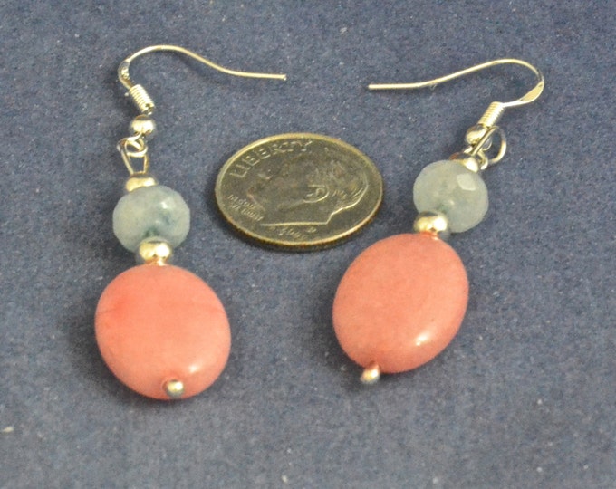 Morganite and Aquamarine French Hook Dangles, Natural Gem Beads, Approx. 2.5" long E985