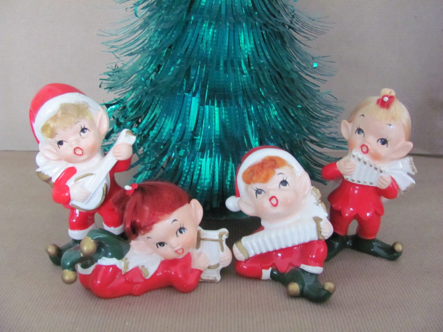 Vintage Christmas Figurines 1960's Napco Elves Pixie Elf