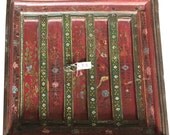 Antique Indian Coffee Table Red Floral Hand Painted square Table Handcrafted