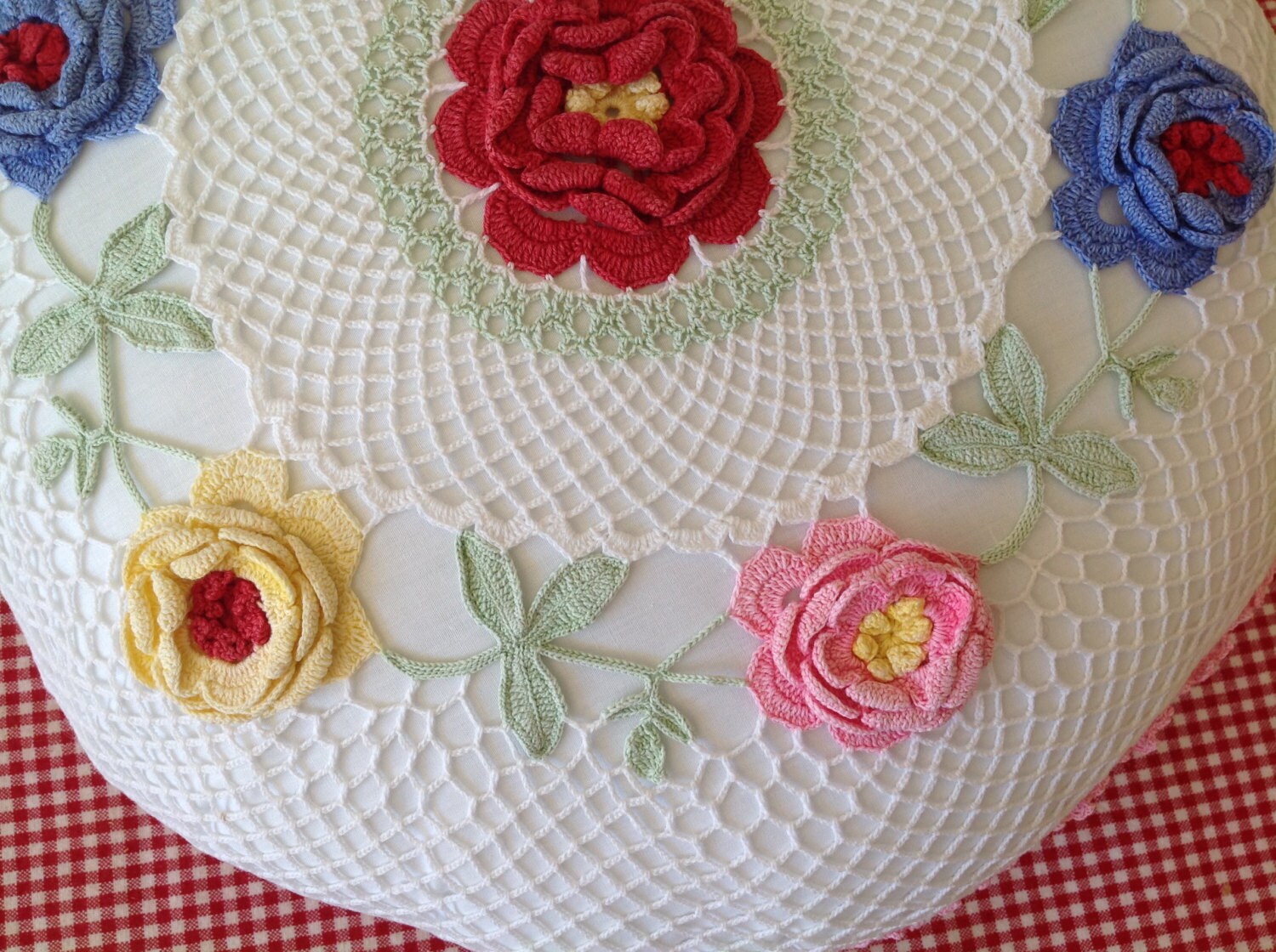 Vintage Pillow Case Cover Crocheted Floral by picadillymarket