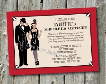 1920s Suit Couple Roaring 20's Flapper Girl Invitation YOU PRINT