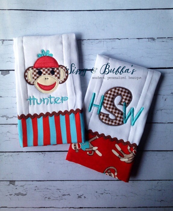 Personalized Sock Monkey Baby Set boy girl baby gift red