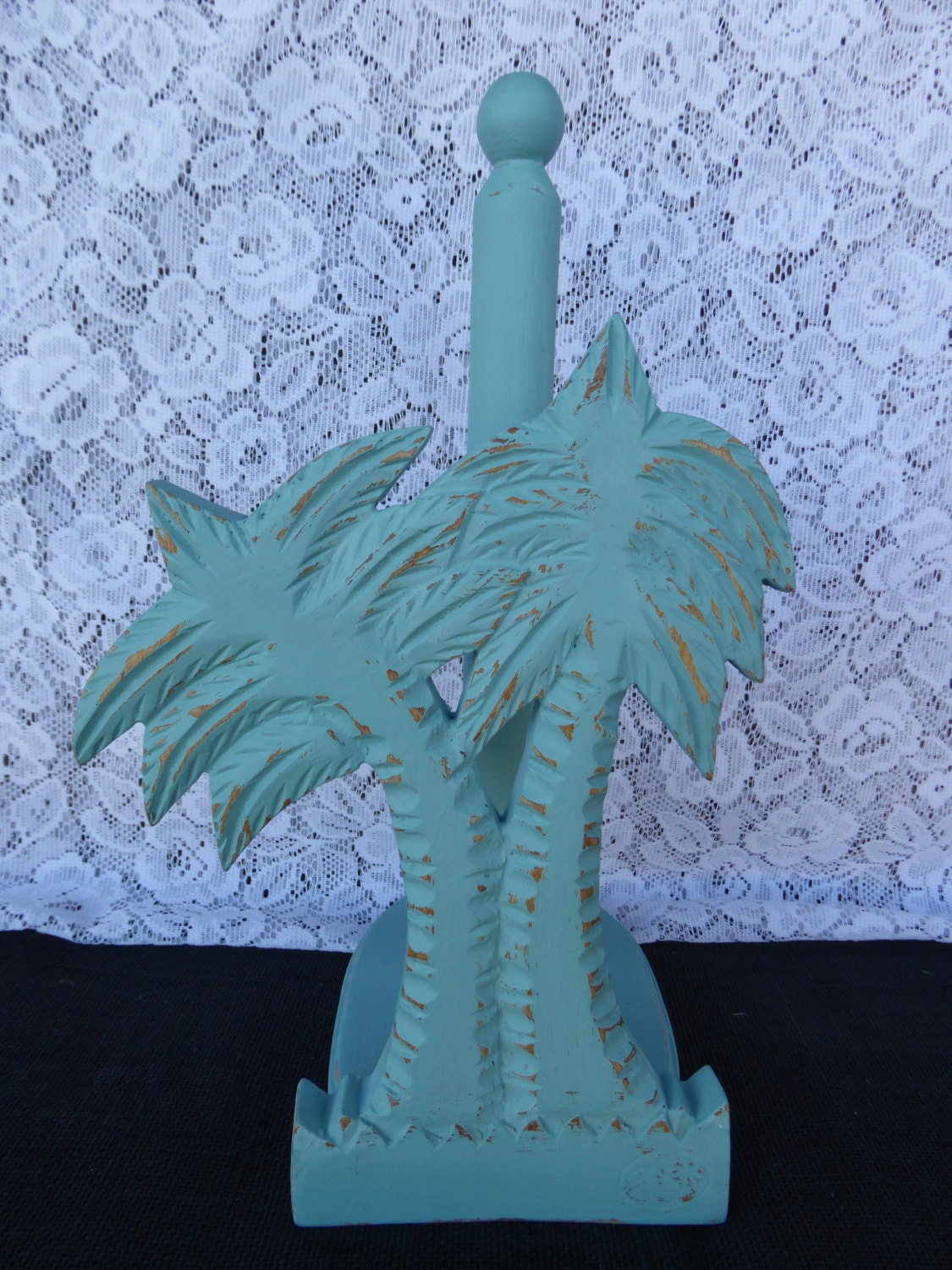 Beach Blue PALM TREE Paper Towel HOLDER Distressed Wood