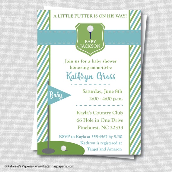 Light Blue and Green Golf Baby Shower Invitation Golf Themed