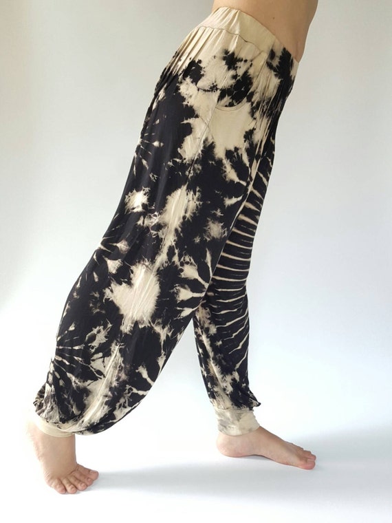 Unisex Black and White Tie Dye Cotton Harem Pants Super Soft