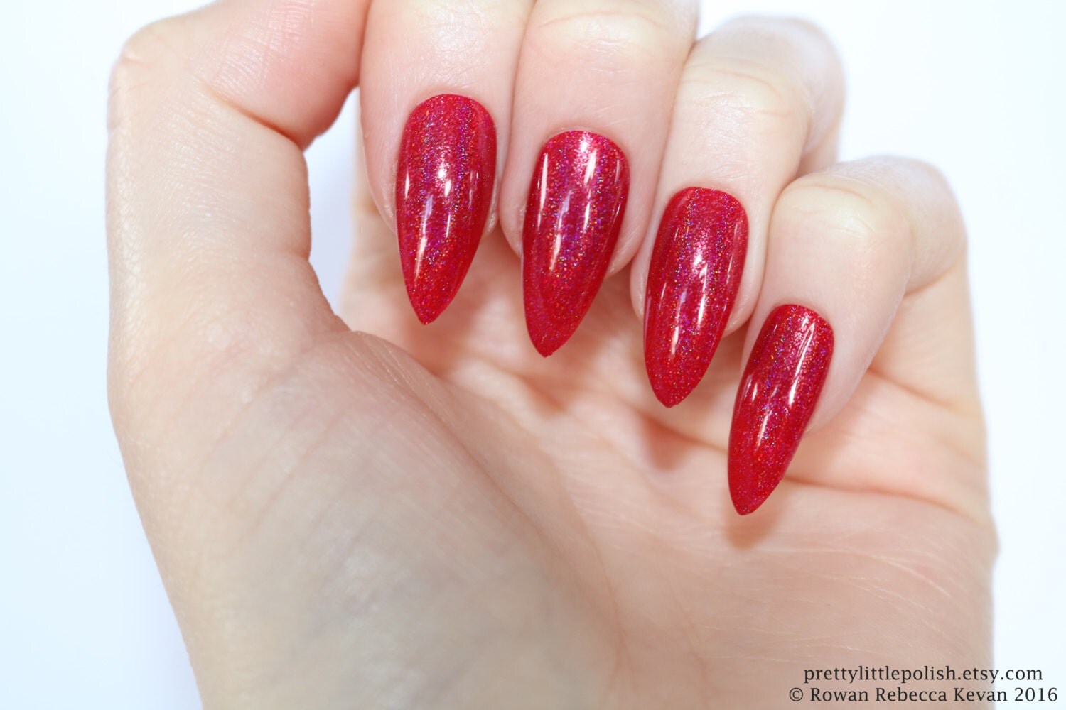 Red Holographic Stiletto Nails - wide 1