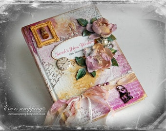 Custom Alice in Wonderland Shabby Chic Wedding Guest Book with Personalised Hen Party - Made to Order in Your Colours/Theme Steampunk Boho