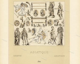 Asiatique 1888 Antique Original Lithograph Decorative Art Middle Ages Renaissance firmin didot Large Print wall art